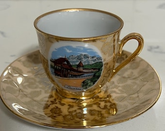 Vintage-Lucerne Switzerland-Souvenir Tea Cup & Saucer Porcelain-Beautiful