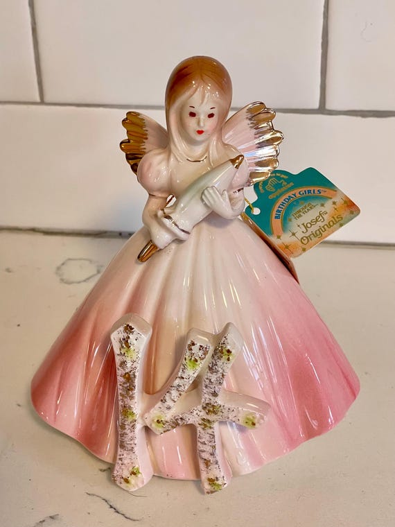 josef originals pink dress Vintage JOSEF ORIGINAL Birthday Girl Angel Age 14 Pink Dress Holding  Umbrella