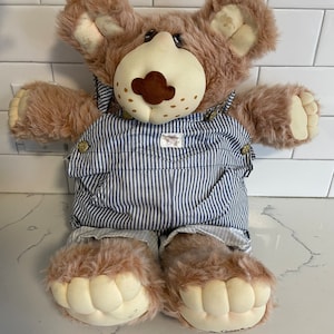 VTG 1983- Furskins Bear Dudley Plush Xavier Roberts Cabbage Patch Blue Overalls
