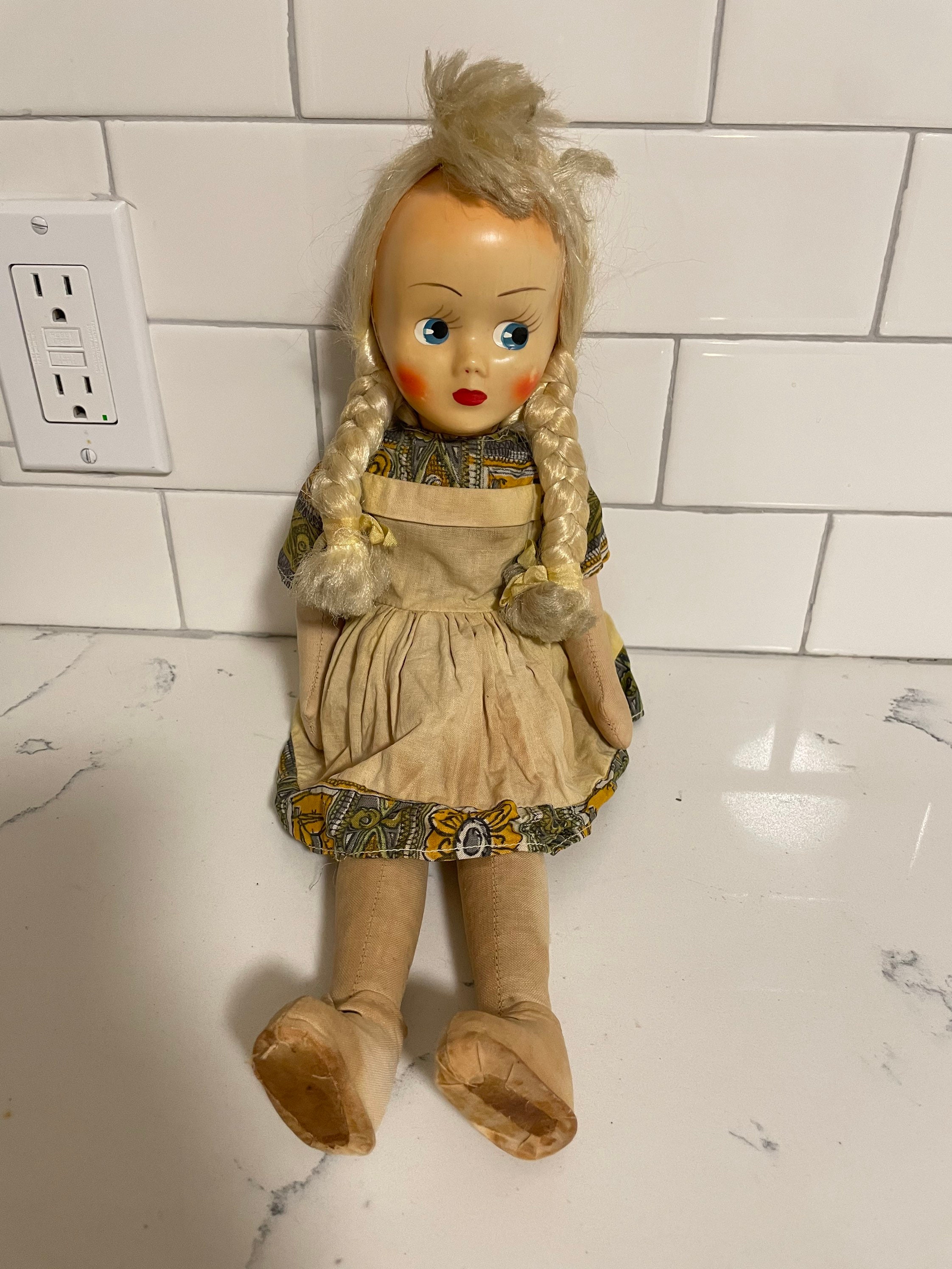 Vintage- Circa 1950's -70 Year Old Doll Celluloid Face Dutch