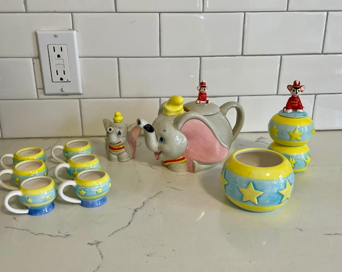 Vintage Raredisney Dumbo Mini Tea Set Complete Box Cups Tea Pot Sugar