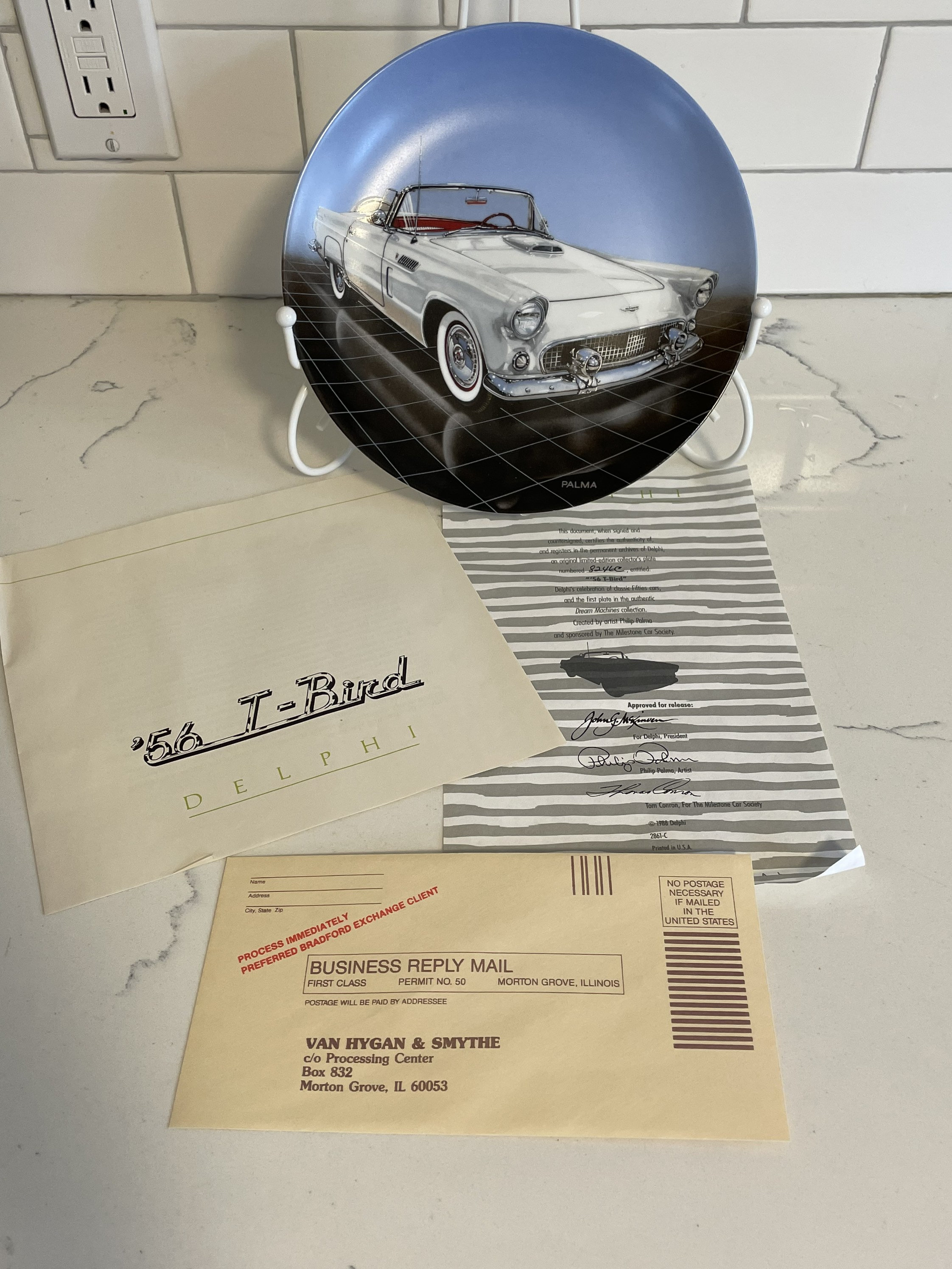 1956 T-BIRD 限定プレート Philip Palma作 米国製 1956 T-BIRD Collector Plate '88 Delphi 89 Dream Machine Philip