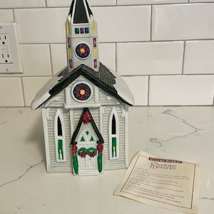 Vintage 1995-Clair Burke Christmas Memories Porcelain Victorian Church Candle Burner