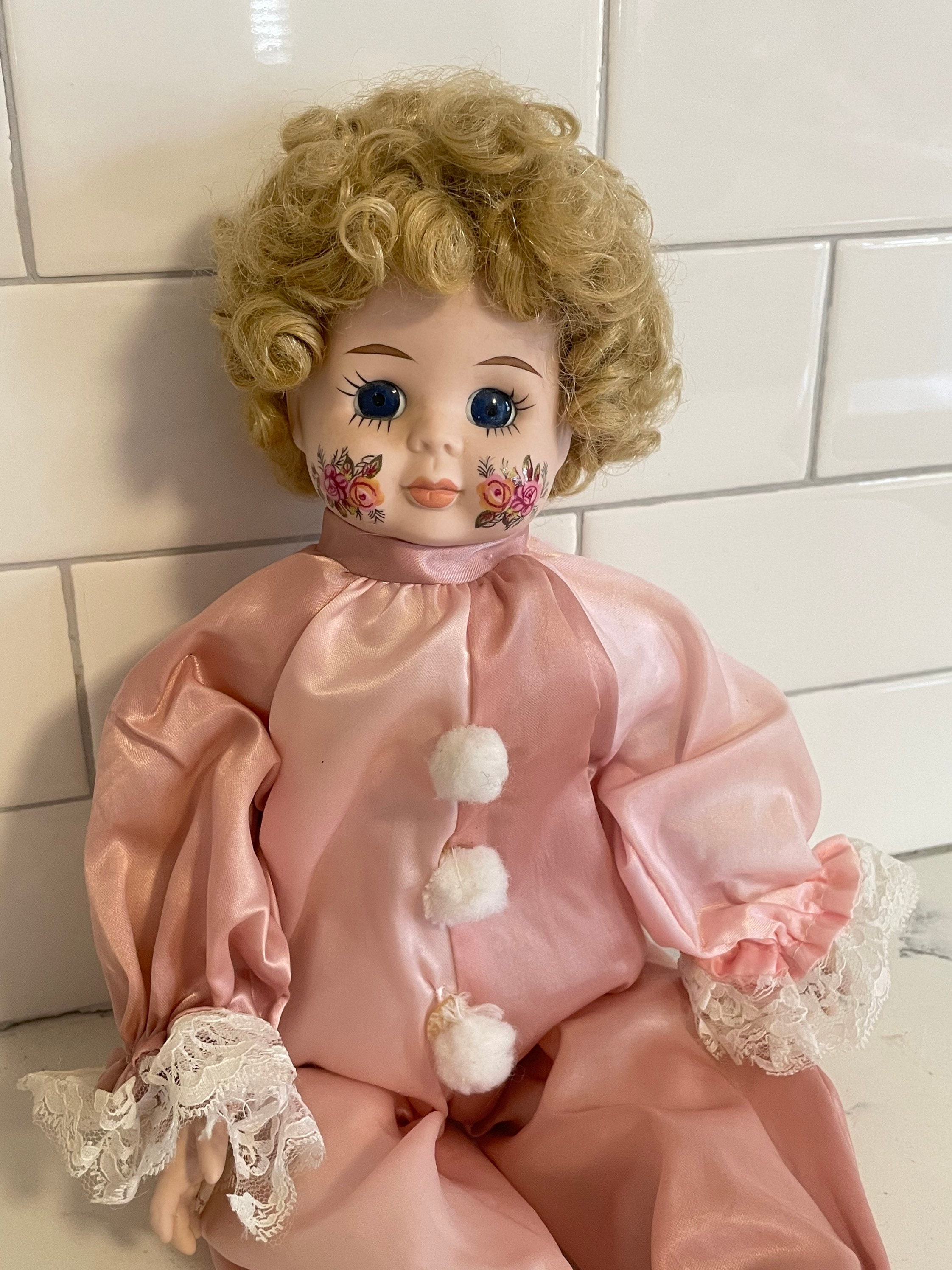 Vintage 1989 Brinns Doll Porcelain Clown Doll 16 Tall pink Floral Cheeks Etsy