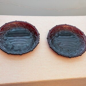 Vintage Avon Ruby Red Glass 1876 Cape Cod Collection Dessert Plates - Set of 2
