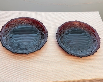 Vintage Avon Ruby Red Glass 1876 Cape Cod Collection Dessert Plates - Set of 2