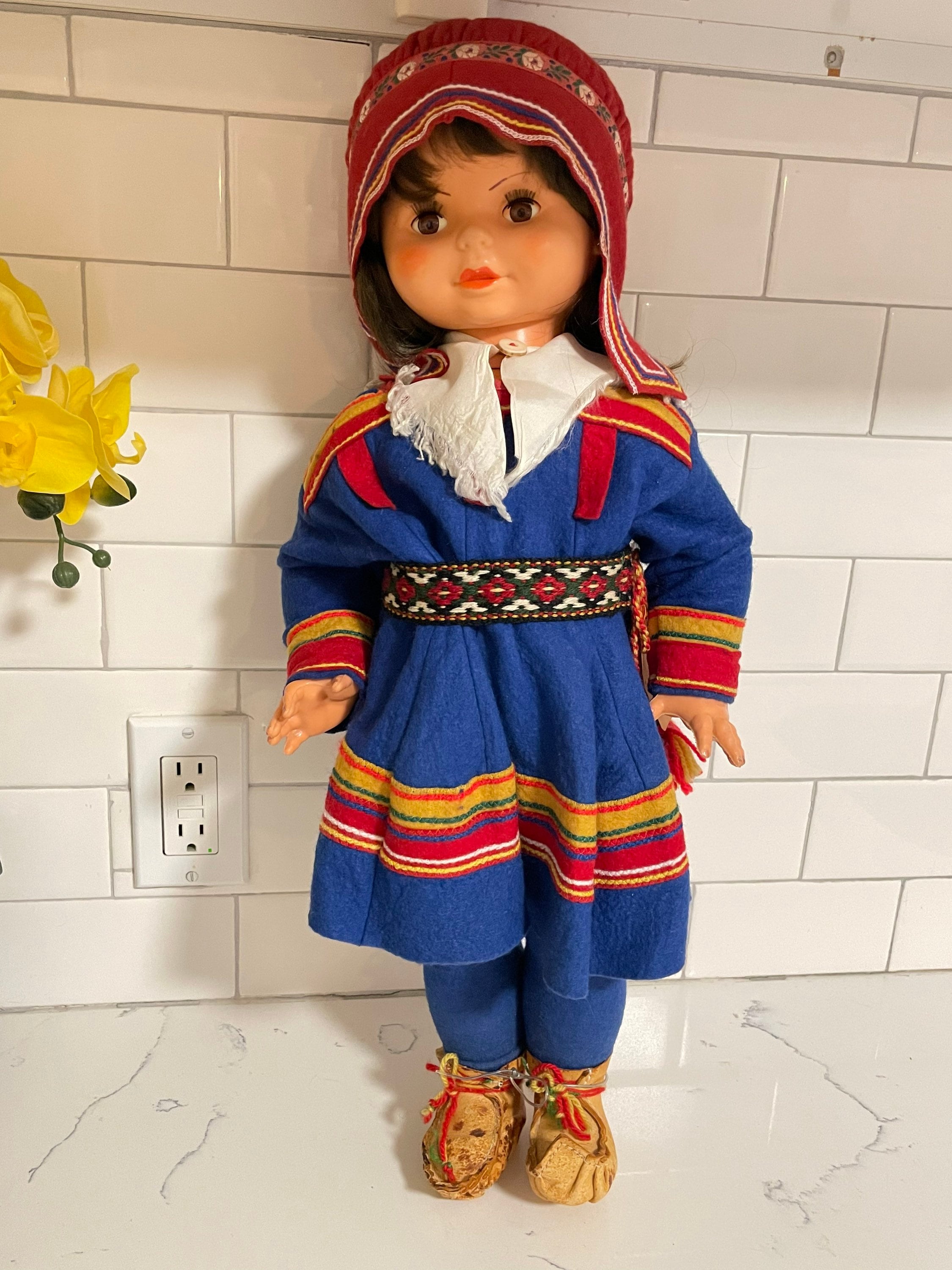 Vintage Sami Sweden Costume Doll - Huge 23” Tall - KARESUANDO HEMSLOJD
