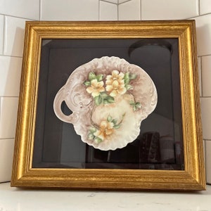 Vintage Framed porcelain dish signed by: I. Edens 1973 framed by Ken Dew gallery in Huntington Beach