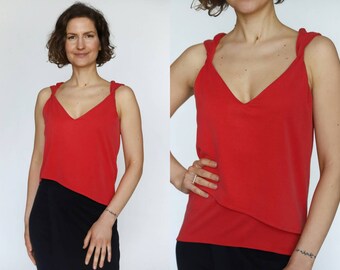 Bold red summer tank top | elegant office tank top | feminine tank top | gift for her | V neck tank top | glamorous crop top | soft tank top