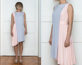 Pastel dress | two color dress | women dress | soft dress | summer dress | minimalist dress| asymmetric dress | sleeveless dress