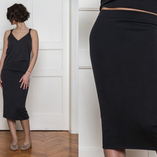 Jupe pour femmes jupe ajustée jupe tube vêtements pour femmes . style minimaliste (fr) ajustement mince jupe crayon fabriqué à la main ceinture élastique