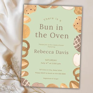 Faire-part pour baby shower Petits pains au four, Pain de boulangerie | Modèle canevas modifiable | Téléchargement numérique