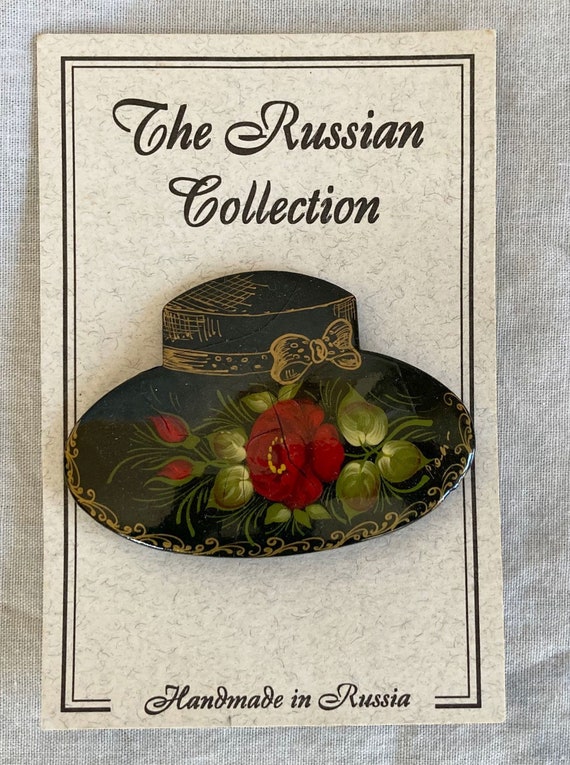 Russian Pin Hand Painted Pin Brooch Hat Pin 1990s - image 1