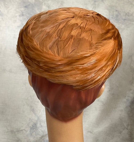 Antique Feather Hat Beret Pillbox 1950s Hackles Rust … Gem