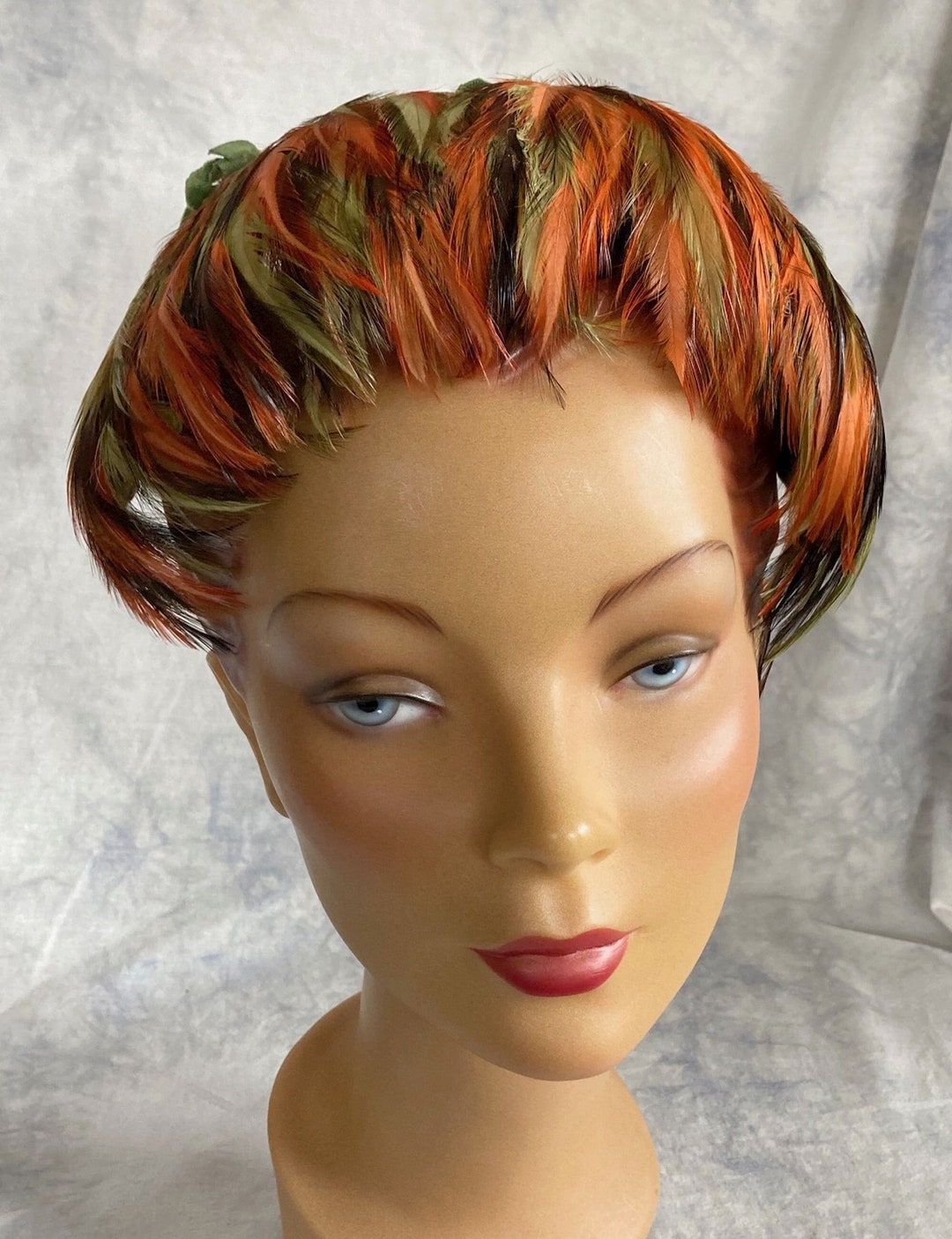 Antique Feather Hat Beret Pillbox 1950s Hackles Greenrust Etsy