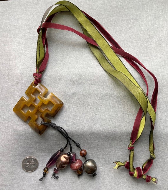 Vintage Teresa Goodall Ribbon Bead Symbol Pendant