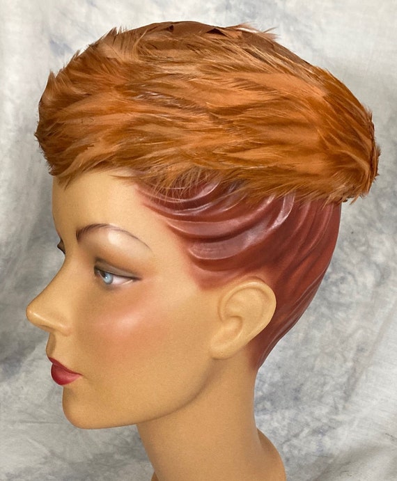 Antique Feather Hat Beret Pillbox 1950s Hackles Rust … Gem
