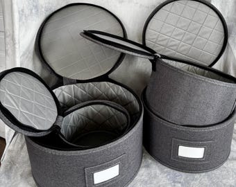 Like New Hatbox Set Grey Fabric Sizes 7, 8-1/2, 10, and 12 inch