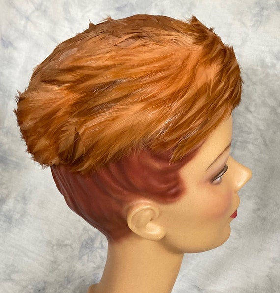 Antique Feather Hat Beret Pillbox 1950s Hackles Rust … Gem