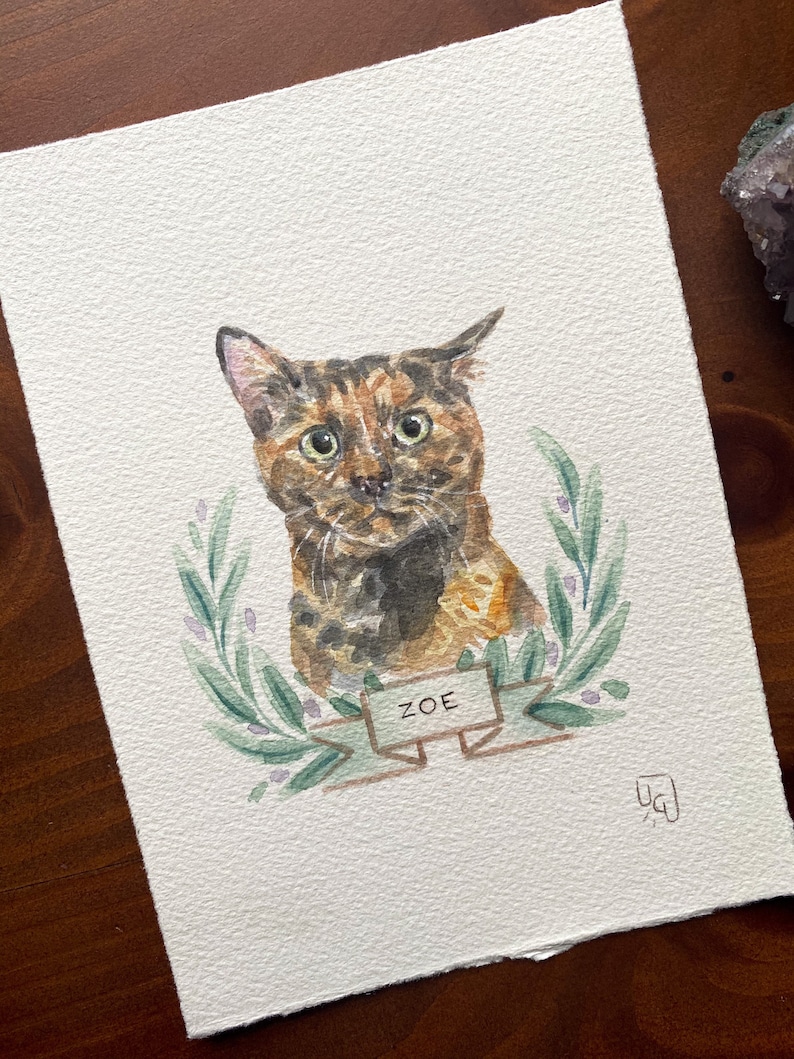 Cat Portrait Custom Cat Portrait Custom Pet Portrait Watercolor Pet Portrait Cat Portrait Custom Cat Art Cat memorial Cat Watercolor Art image 3