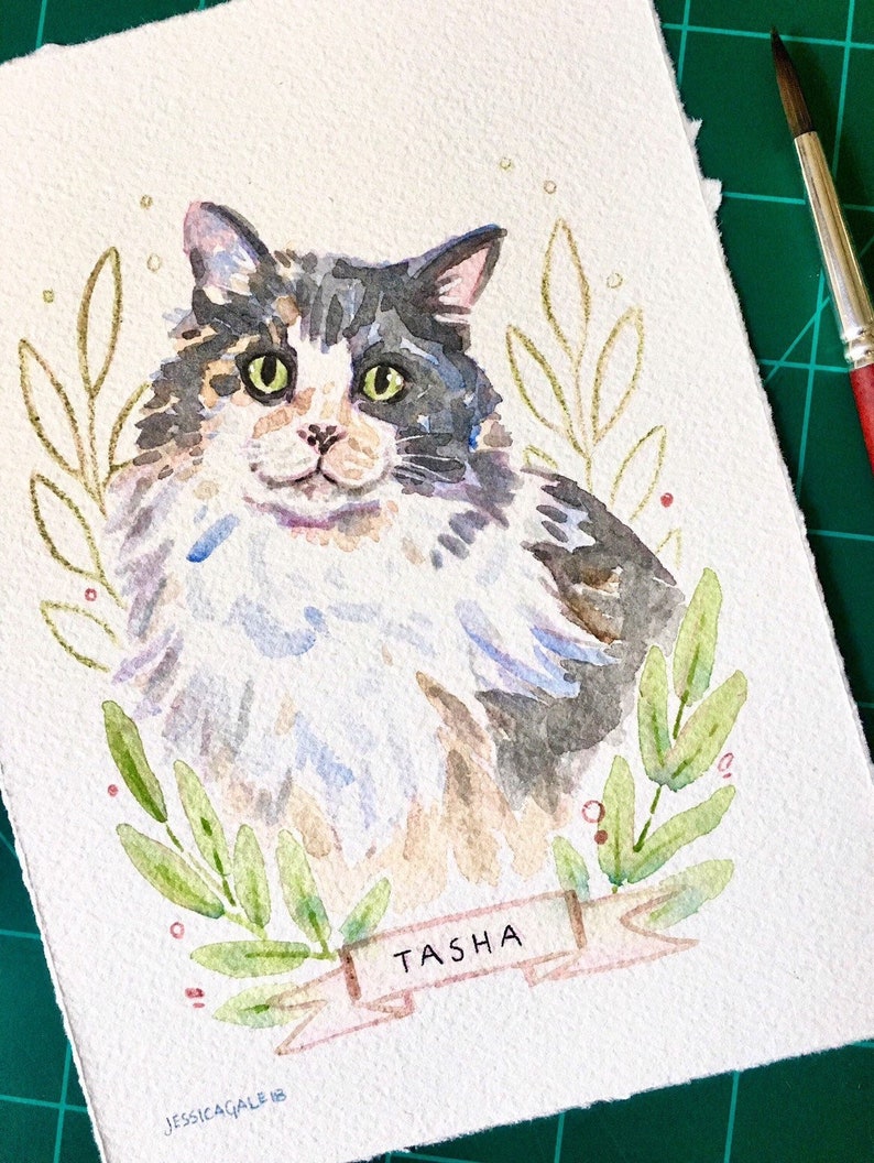 Cat Portrait Custom Cat Portrait Custom Pet Portrait Watercolor Pet Portrait Cat Portrait Custom Cat Art Cat memorial Cat Watercolor Art image 2