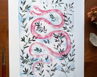 Rebirth: Pink Snake Watercolor Wall Art