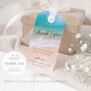 Beach Wedding Favor Tag, Bridal Shower Favor Tags, Nautical Wedding, Tropical Wedding, Ocean Wedding, Digital Download Printable, L39