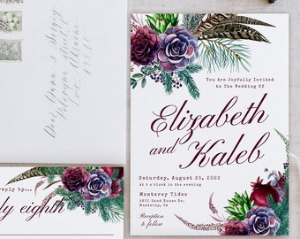 Fall/Winter Wedding Invitation Suite, BOHEMIAN Wedding Invitation Template, Rustic Wedding, Editable Template, Digital Download Printable