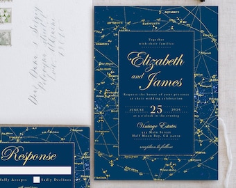 Celestial Wedding Invitation Template, Starry Night Wedding, Constellation Wedding, Star Chart Invitation/Editable Template/Digital Download