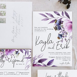 Vibrant Purple Wedding Invitation Template Set, BOHEMIAN Wedding, Boho Wedding, Floral Wedding, Editable Template, Digital Download