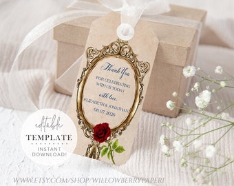 Wedding Favor Tag, Bridal Shower Favor Tags, Fairytale Wedding, Princess Wedding, Gothic Wedding, Thank You Tag, Digital Download, B73
