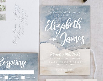 Beach Wedding Invitation Template Set, Blue Beach Invitation, Nautical Wedding, Ocean Wedding, Editable Template, Digital Download Printable