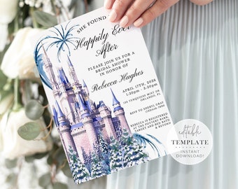 Fairytale Bridal Shower Invitation Template, Princess Wedding, Castle Invitation, Happily Ever After, Editable Template/Digital Download C32