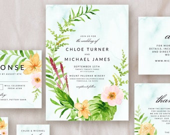 Tropical Wedding Invitation Suite, Destination Wedding, Greenery Wedding Invitation, Tropical Invitation, Editable Template/Digital Download