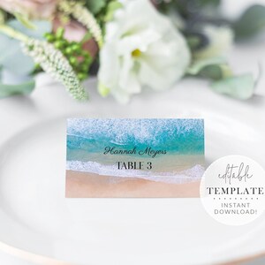 Beach Wedding Place Cards, Escort Cards, Printable Template, Tropical Wedding, Destination Wedding, Nautical Wedding, Digital Download, L39