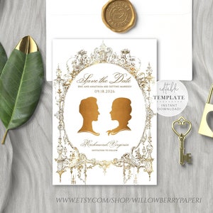 Vintage Fairytale Save The Date Template, Princess Wedding Editable Template, Royal Wedding Printable Invitation, Digital Download, W68