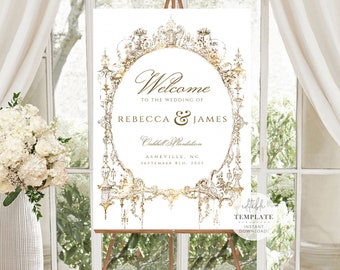 Vintage Royal Wedding Welcome Sign, Gothic Wedding, Fairytale Wedding, Princess Wedding, Wedding Signage, Printable Editable Template, W68