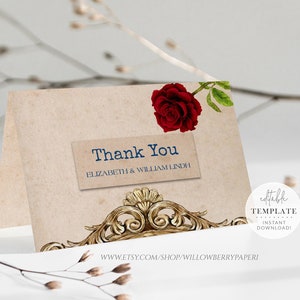 Editable Fairytale Thank You Card Template, Wedding Thank You, Bridal Shower Thank You, Bridesmaid Thank, Flat & Tent, Editable Template B73