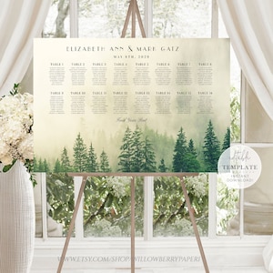 Forest Wedding Seating Chart Template, Rustic Table Seating Plan, Woodland Seating Sign, Mountain Find Your Seat Sign, Digital Download, F18