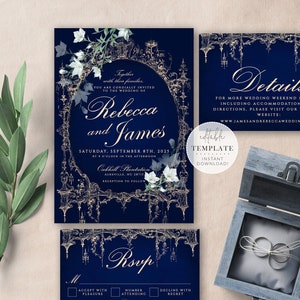 Vintage Fairytale Wedding Invitation Suite, Gothic Invitation, Floral, Digital Wedding Invite, Editable Template, Digital Download, W66