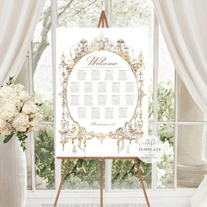 Vintage Royal Wedding Seating Chart Template, Bridgerton Gold Table Seating Plan, Fantasy Wedding Seating Chart, Wedding Seating Sign, W68