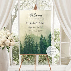 Forest Wedding Welcome Sign, Rustic Wedding, Woodland Wedding, Mountain Wedding, Sign Printable, Wedding Template, Digital Download, F18