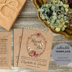 DIY Rustic Kraft OR White Seed Packet Wedding Favor Template, Personalized Envelope, Shower Favor, Meant To Bee, Digital Download Printable