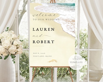 Beach Wedding Welcome Sign, Gold Tropical Wedding, Nautical Wedding, Ocean Wedding, Sign Printable, Wedding Template, Digital Download, B7