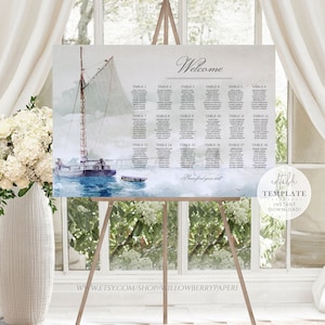 Vintage Nautical Wedding Seating Chart Template, Seating Chart, Table Seating Plan Printable, Wedding Seating Sign, Editable Template, S29