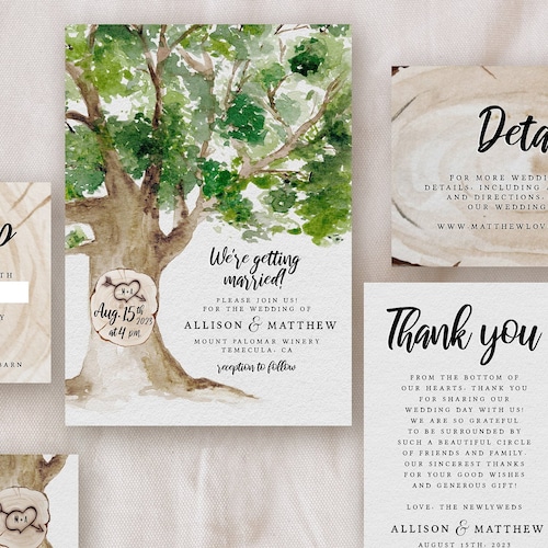 Rustic Wedding Invitation Editable Template Oak Tree - Etsy