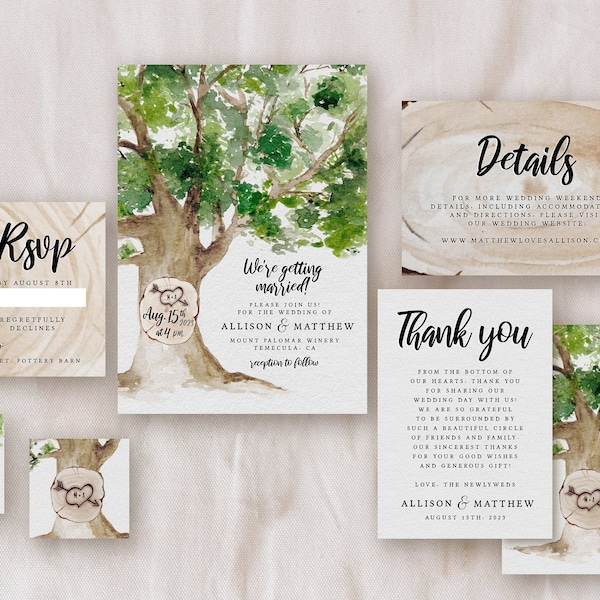 Rustic Oak Tree Wedding Invitation Templates, Trees Wedding Invitation, Outdoor Wedding, Nature Wedding, Editable Template, O69