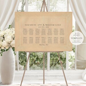 Vintage Seating Chart, Antique Wedding Seating Chart Template, Victorian Wedding Seating, Fairytale Table Seating Plan, Digital Download V14