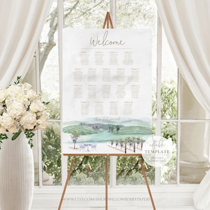 Winery Wedding Seating Chart Template, Seating Board, Table Seating Plan Printable, Wedding Seating Sign, Editable Template, W17
