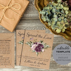 DIY Rustic Kraft OR White Seed Packet Wedding Favor Template, Spread the Love Shower Favor, Personalized Envelope/Digital Download Printable